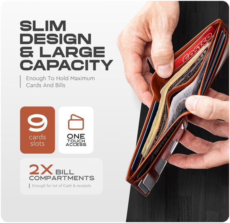 Claasico Menâ€™s Bifold Wallet for Men â€“ Genuine Leather RFID Wallet, Slim Billfold Cardholder w/ID Window â€“ Gift Box Included - Image 3